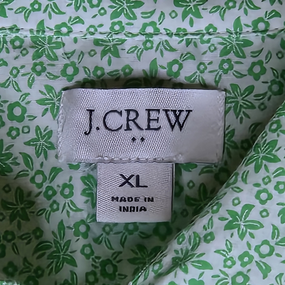 J Crew Factory Button Up Shirt 100% Cotton Long Sleeve Floral Green Women's XL - Picture 2 of 11